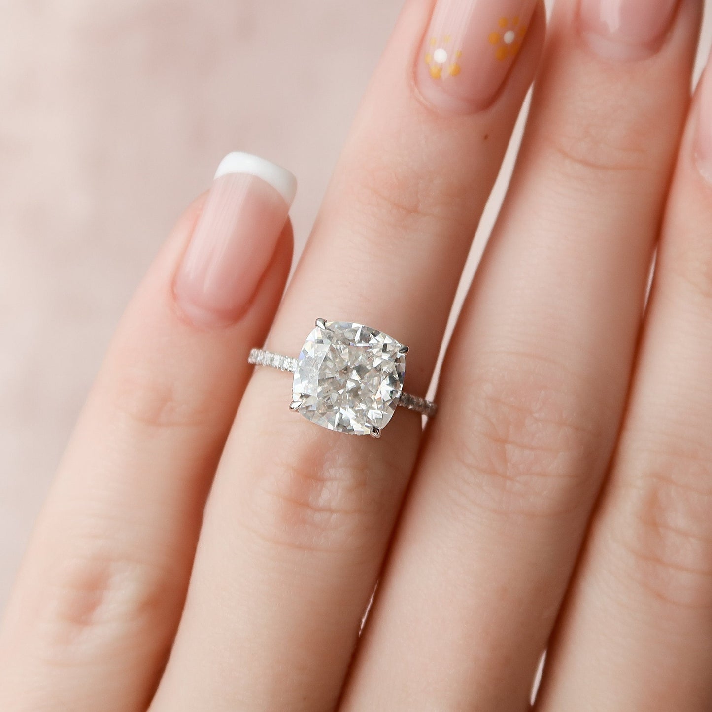 4.50CT Cushion Cut Hidden Halo Moissanite Diamond Pave Engagement Ring