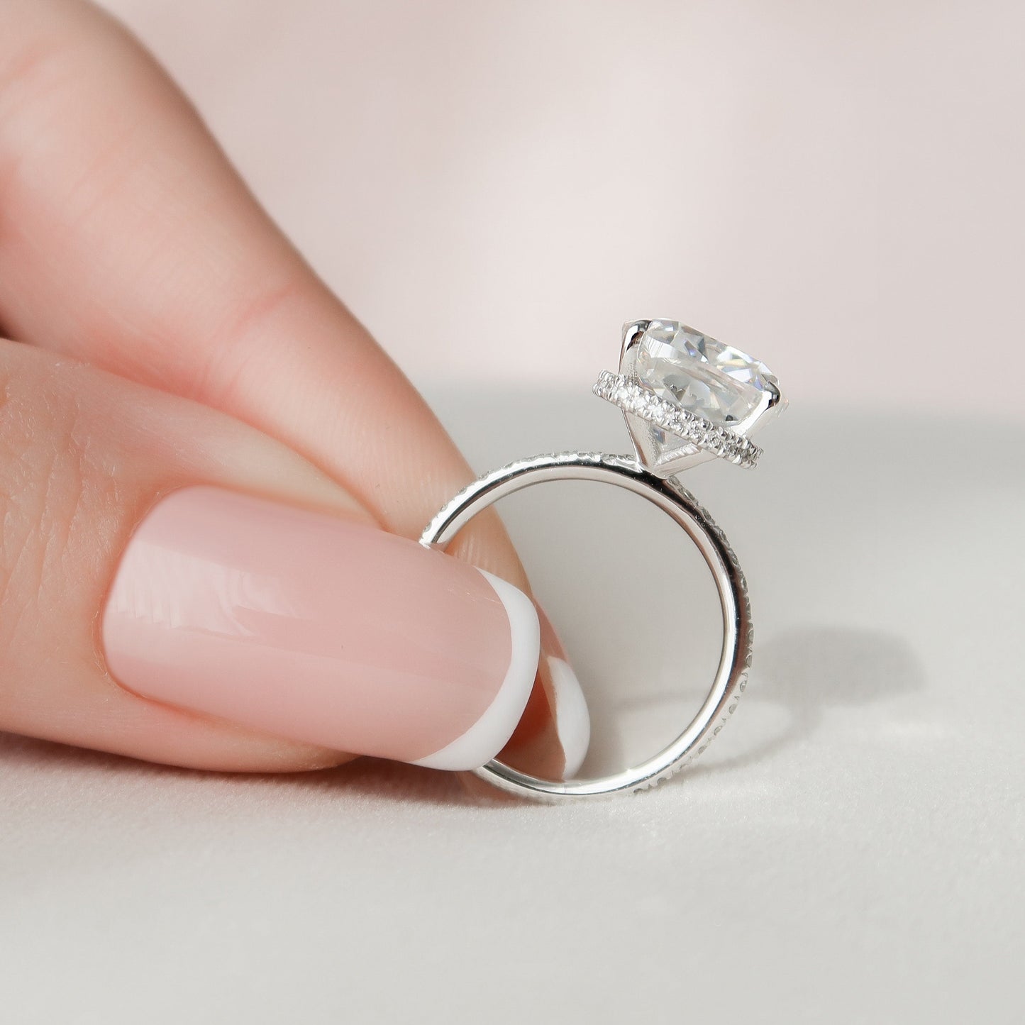 4.50CT Cushion Cut Hidden Halo Moissanite Diamond Pave Engagement Ring