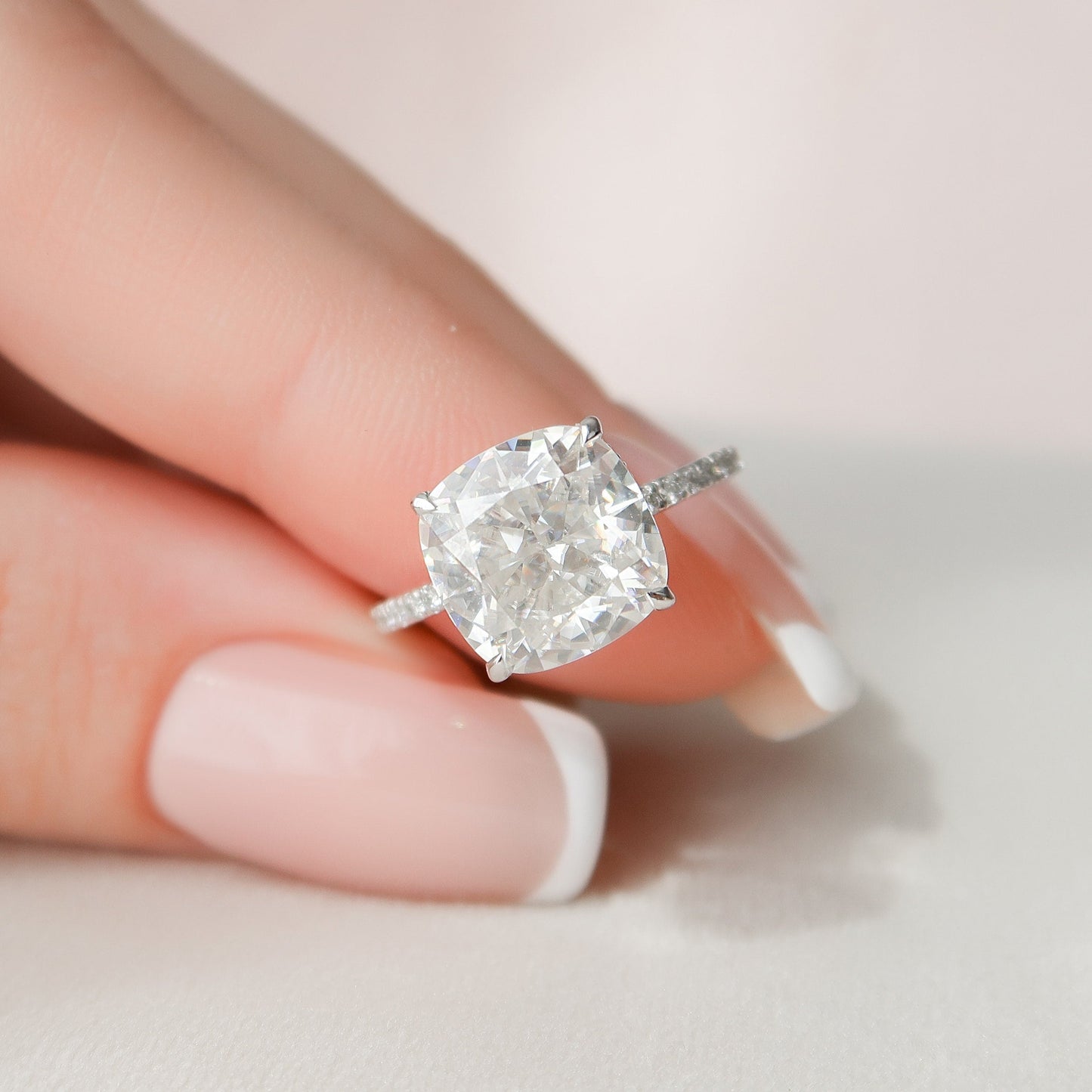 4.50CT Cushion Cut Hidden Halo Moissanite Diamond Pave Engagement Ring