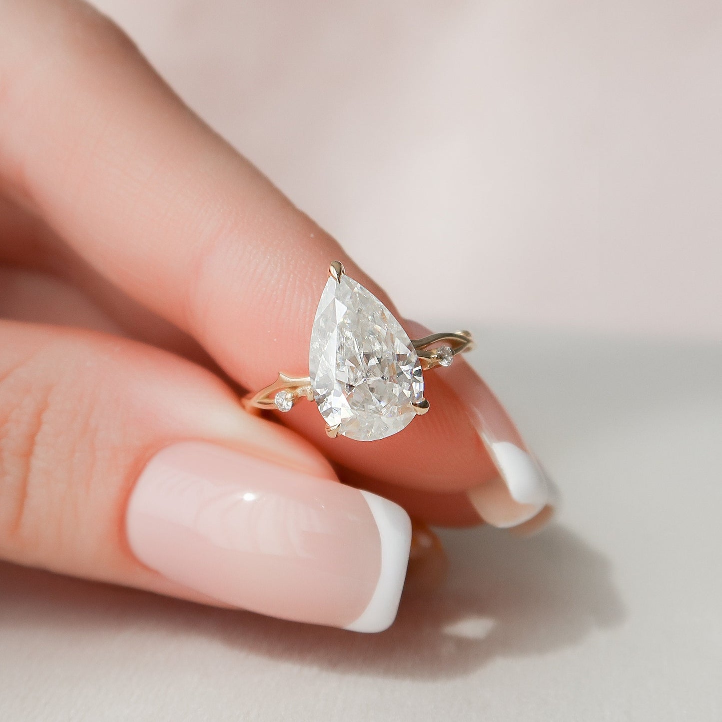 2.50CT Pear Shaped Nature Inspired Twig Moissanite Diamond Engagement Ring