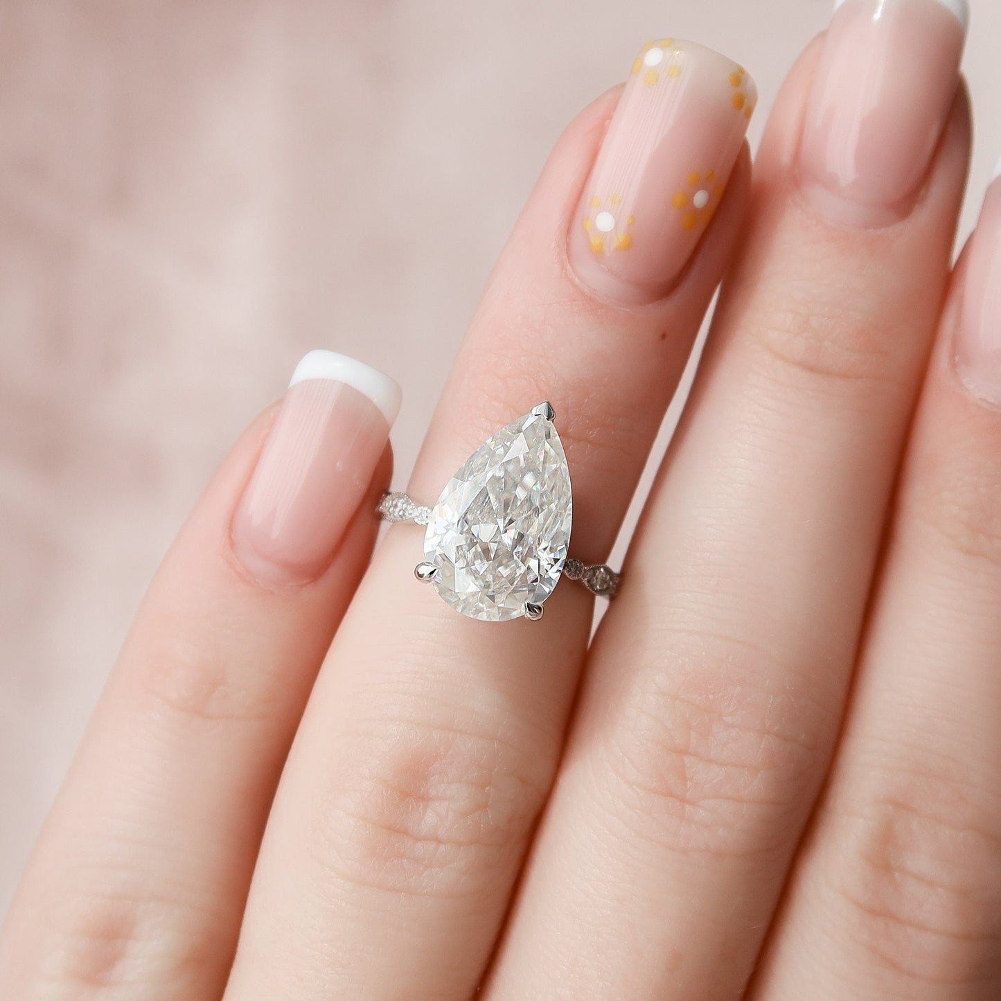 4.50CT Pear Cut Art Deco Moissanite Diamond Engagement Ring For Her