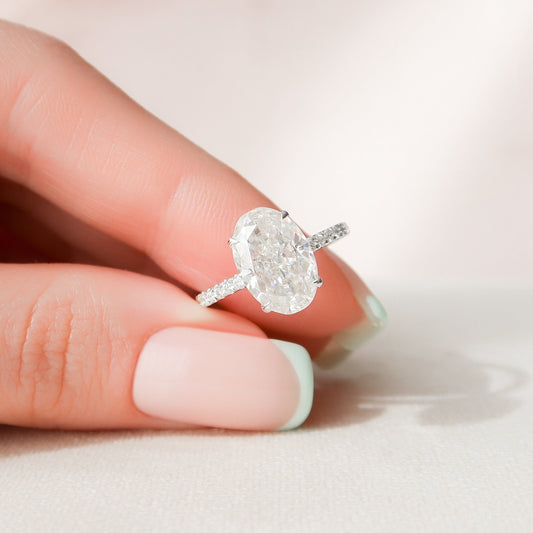 3.50CT Elongated Oval Cut Hidden Halo Moissanite Diamond Engagement Ring