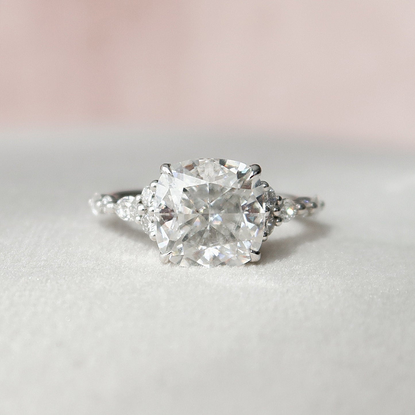 3.50CT Cushion Cut Cluster Moissanite Diamond Engagement Ring
