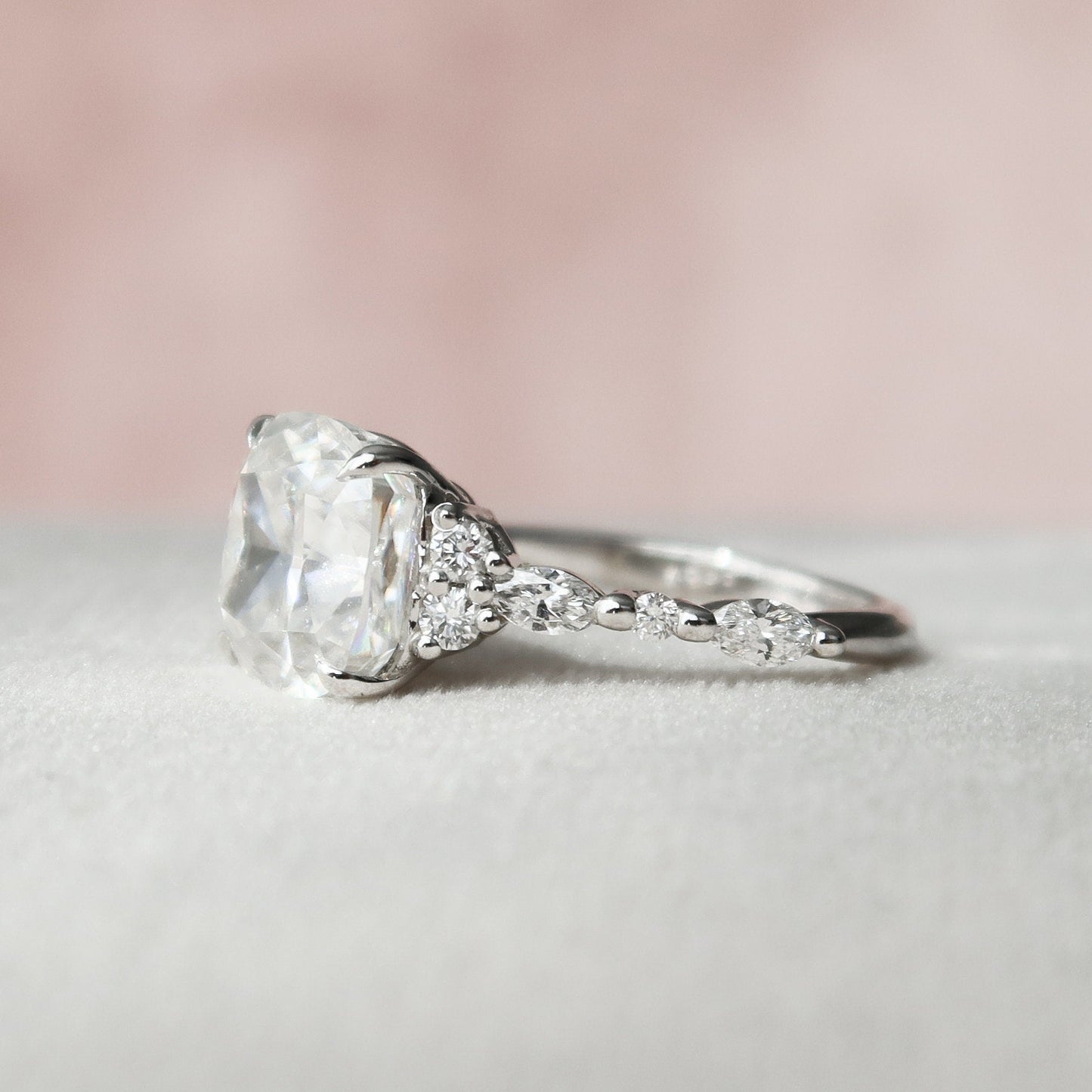 3.50CT Cushion Cut Cluster Moissanite Diamond Engagement Ring