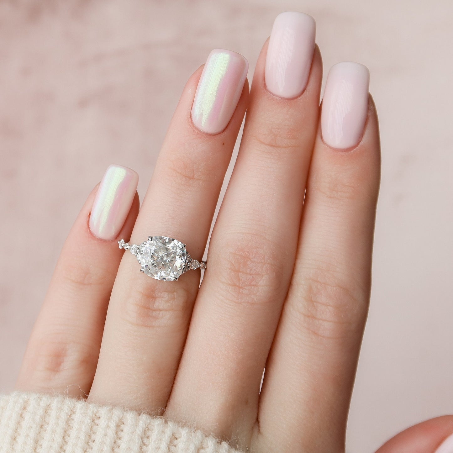 3.50CT Cushion Cut Cluster Moissanite Diamond Engagement Ring