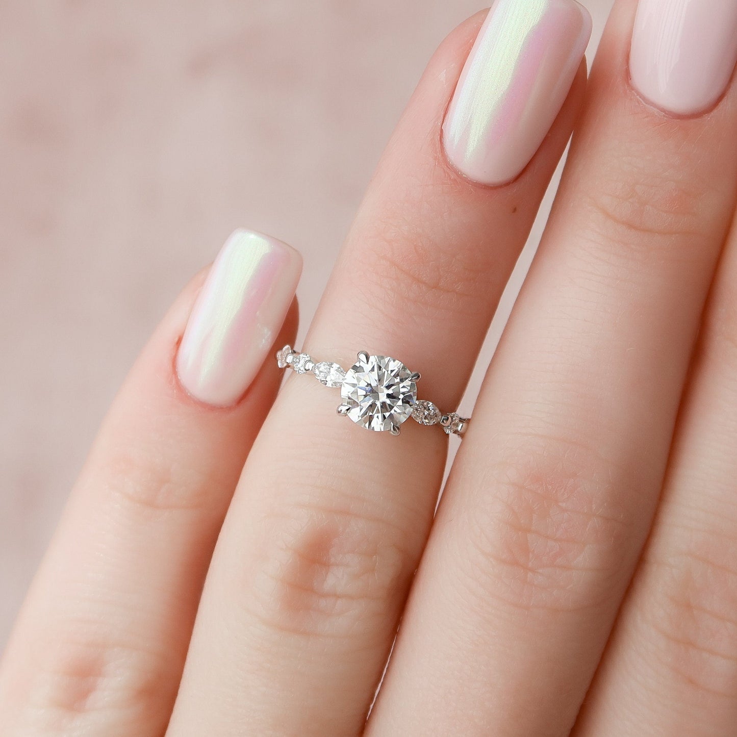 1.0CT Oval Cut Hidden Halo Moissanite Diamond Pave Engagement Ring