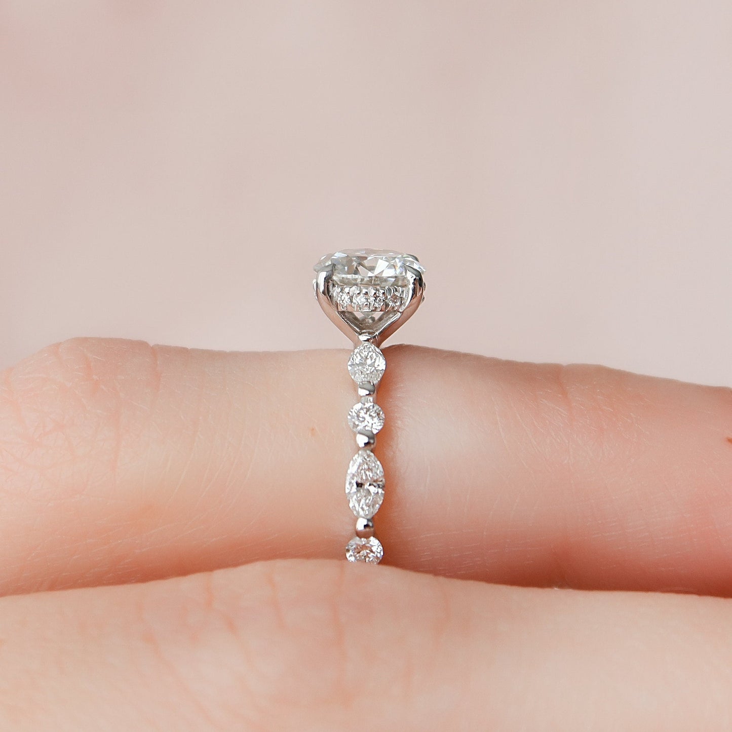 1.0CT Oval Cut Hidden Halo Moissanite Diamond Pave Engagement Ring
