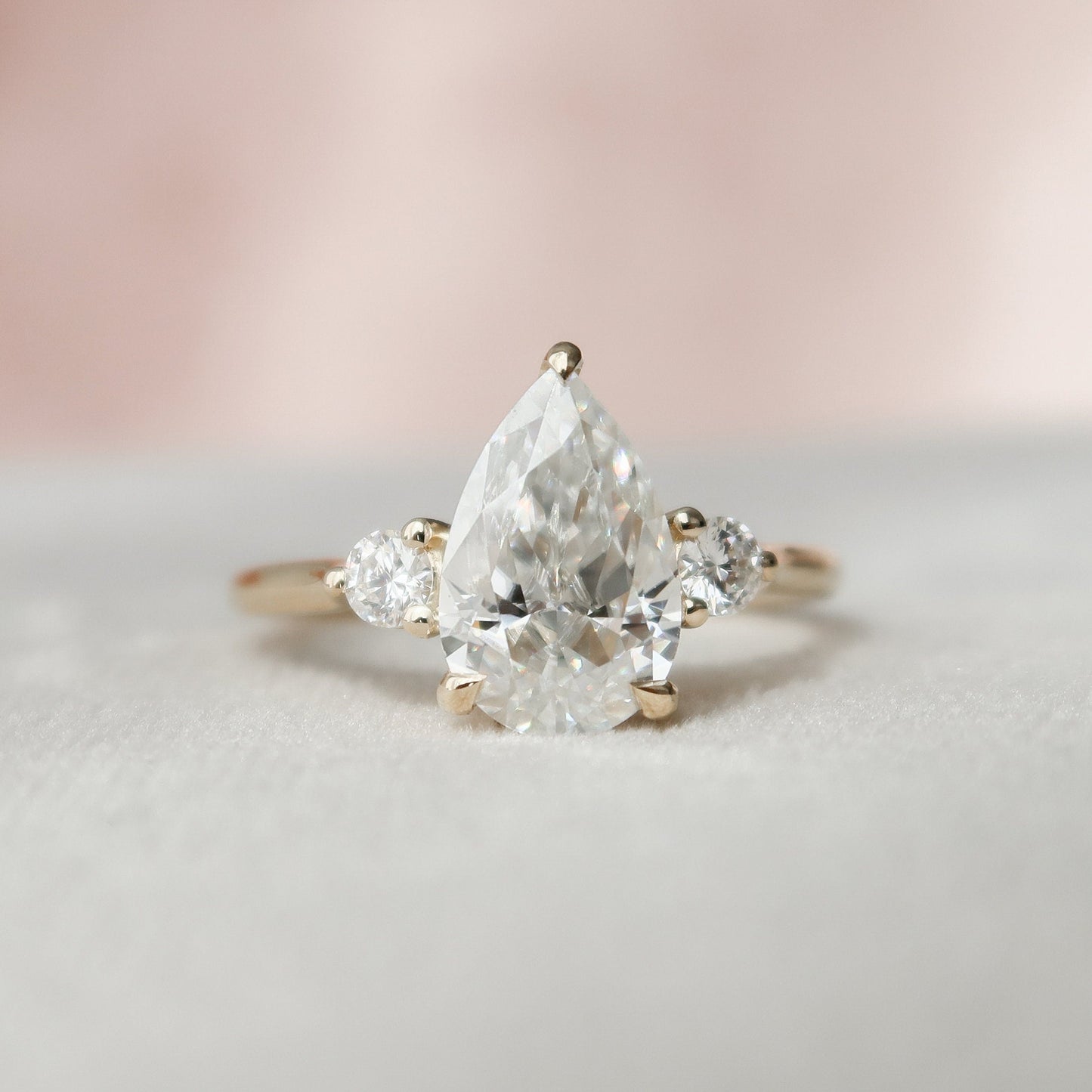 2.0CT Pear Cut Three Stone Moissanite Diamond Engagement Ring