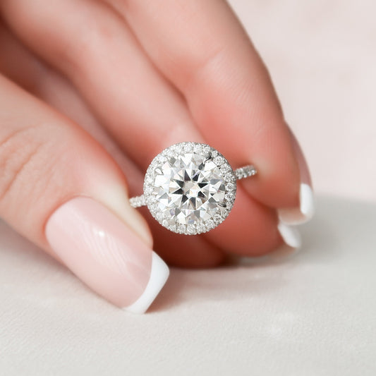 3.50CT Round Cut Halo Moissanite Diamond Pave Engagement Ring