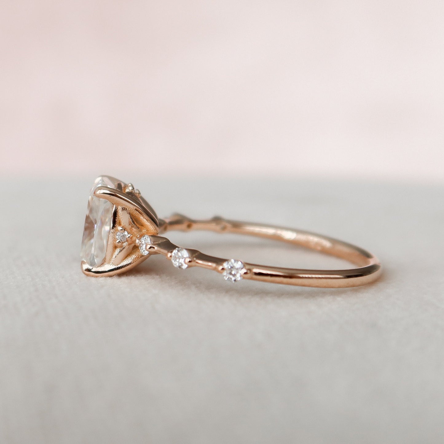 2.0CT Elongated Cushion Cut Petite Pave Moissanite Diamond Engagement Ring