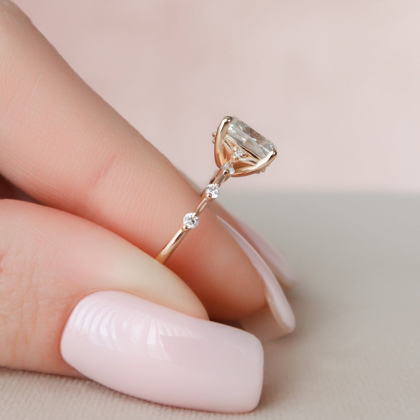 2.0CT Elongated Cushion Cut Petite Pave Moissanite Diamond Engagement Ring