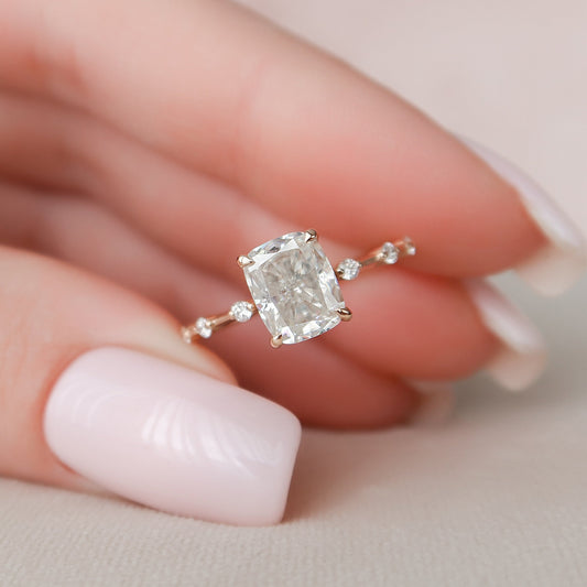 2.0CT Elongated Cushion Cut Petite Pave Moissanite Diamond Engagement Ring