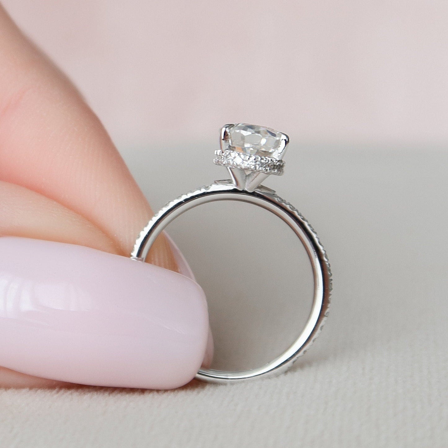 1.50CT Oval Cut Hidden Halo Moissanite Engagement Ring