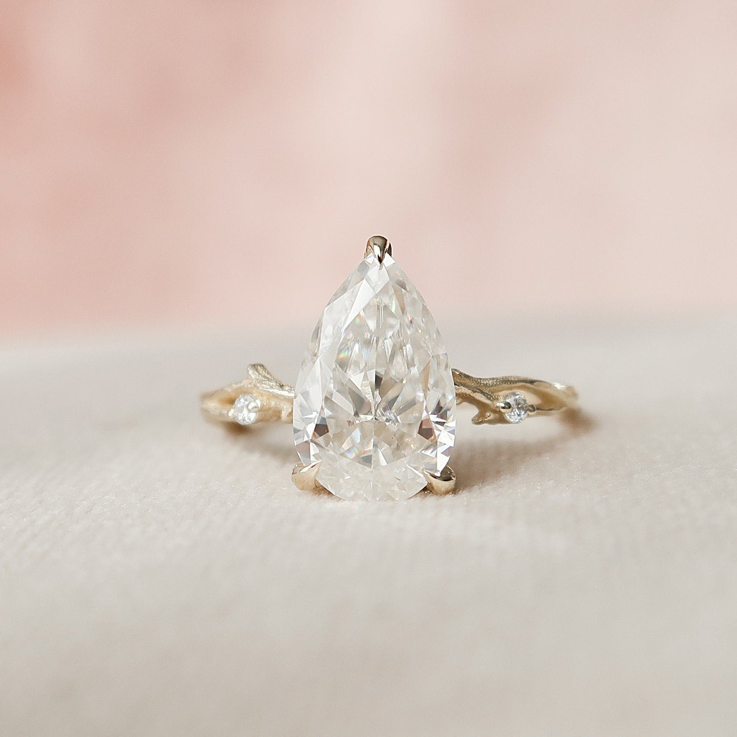 2.50CT Pear Shaped Nature Inspired Twig Moissanite Diamond Engagement Ring