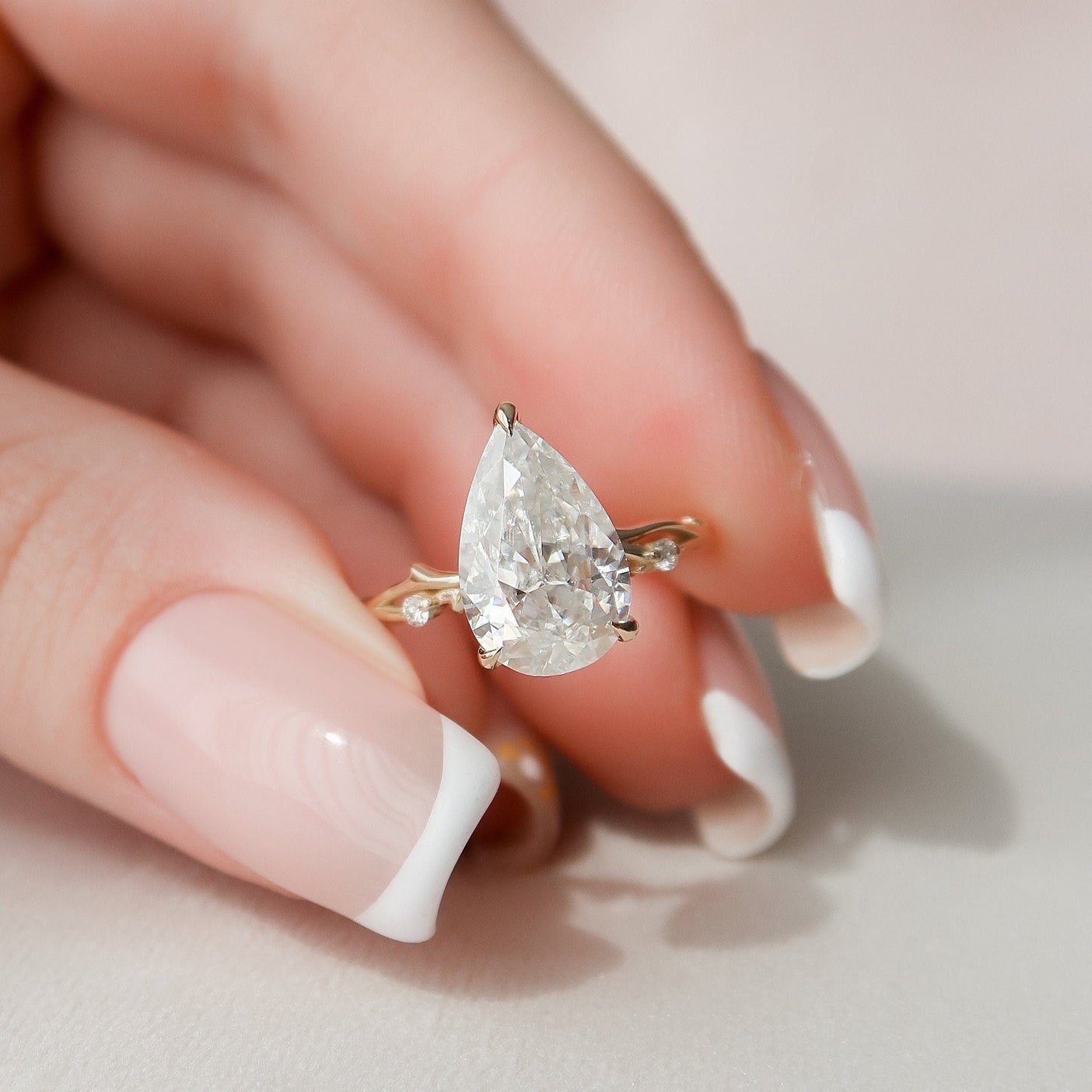 2.50CT Pear Shaped Nature Inspired Twig Moissanite Diamond Engagement Ring