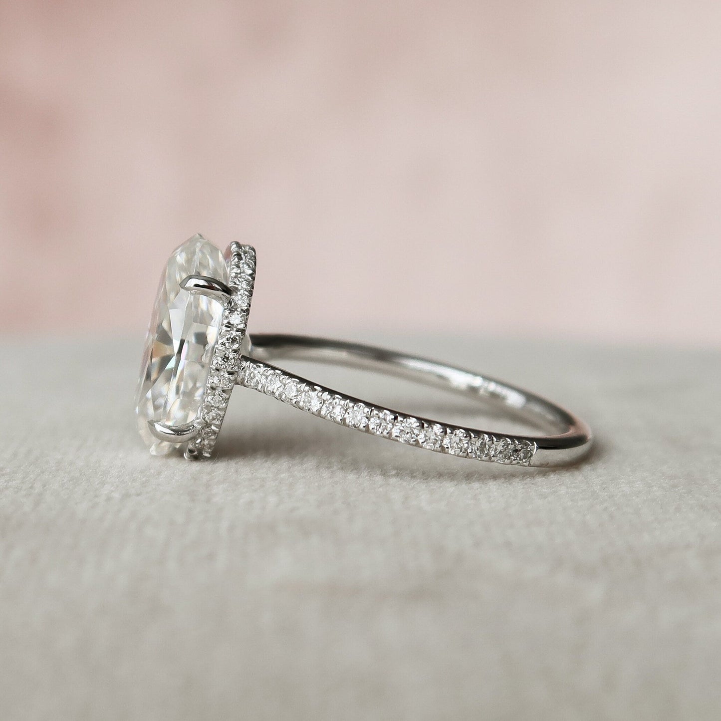 3.50CT Elongated Oval Cut Pave Moissanite Diamond Hidden Halo Engagement Ring