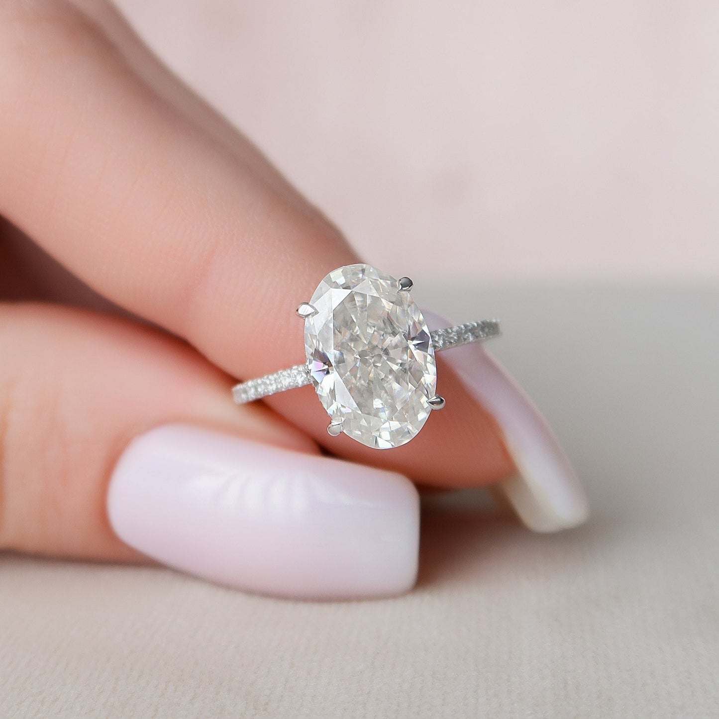 3.50CT Elongated Oval Cut Pave Moissanite Diamond Hidden Halo Engagement Ring