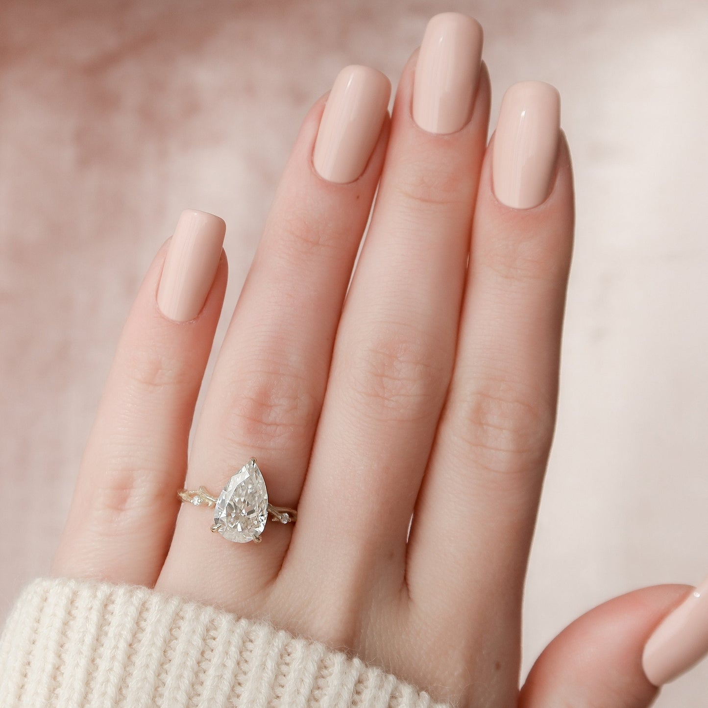 2.50CT Pear Shaped Nature Inspired Twig Moissanite Diamond Engagement Ring