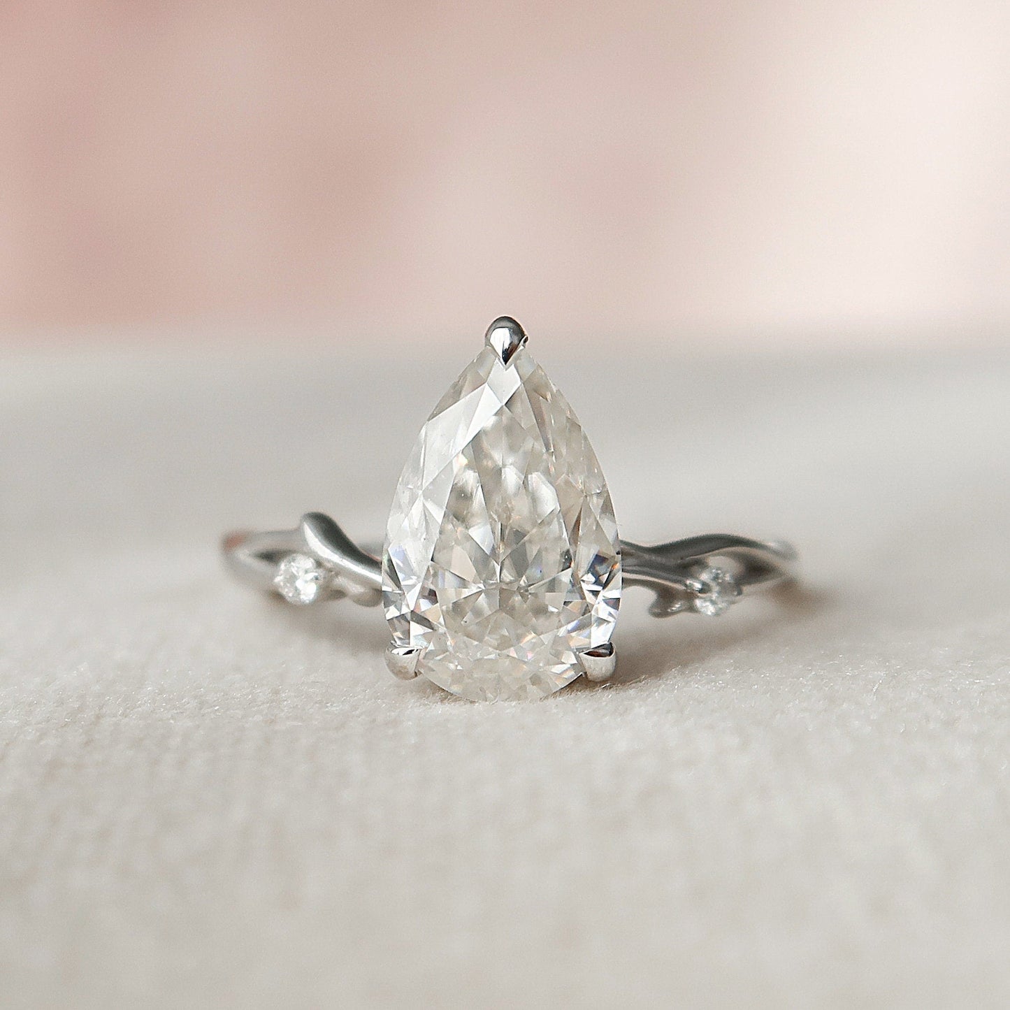 1.50CT Pear Shaped Nature Inspired Twig Diamond Engagement Ring