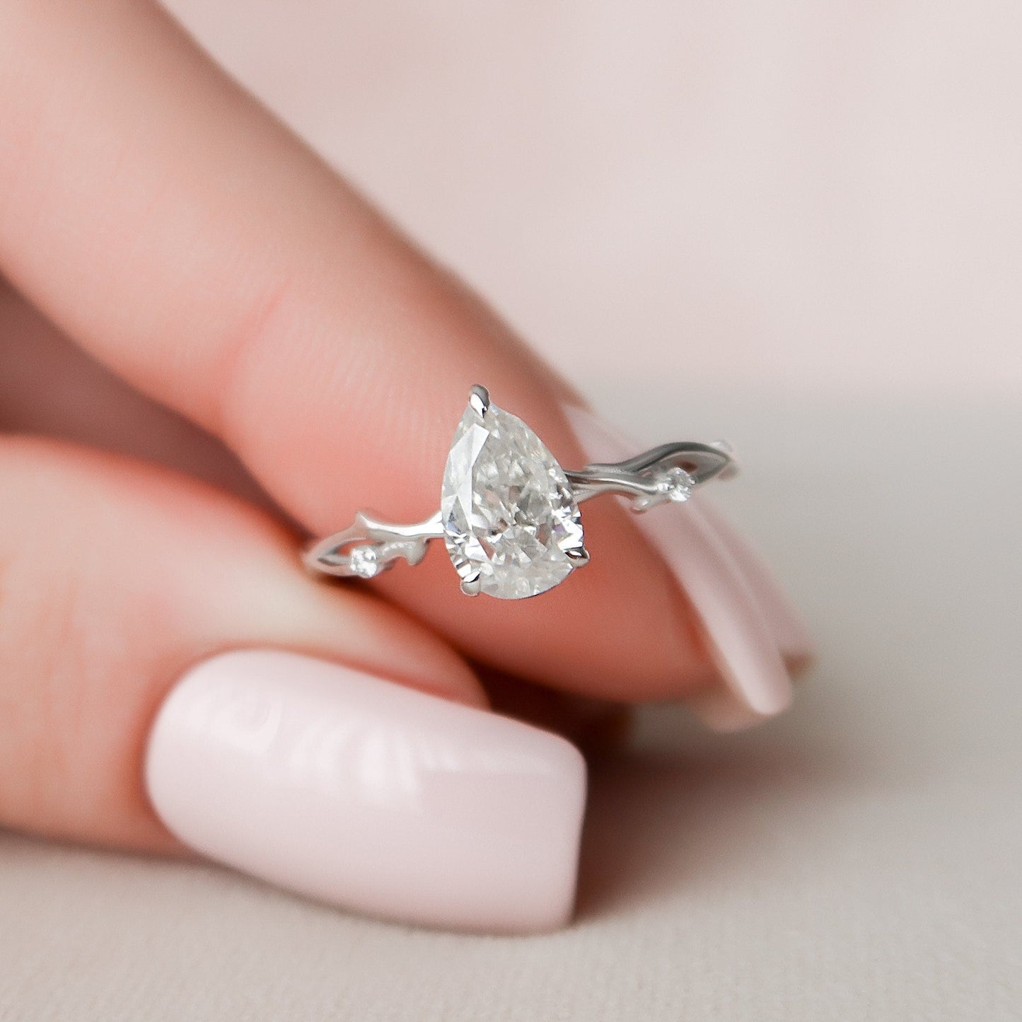 1.0CT Pear Cut Twig Moissanite Diamond Engagement Ring For Women