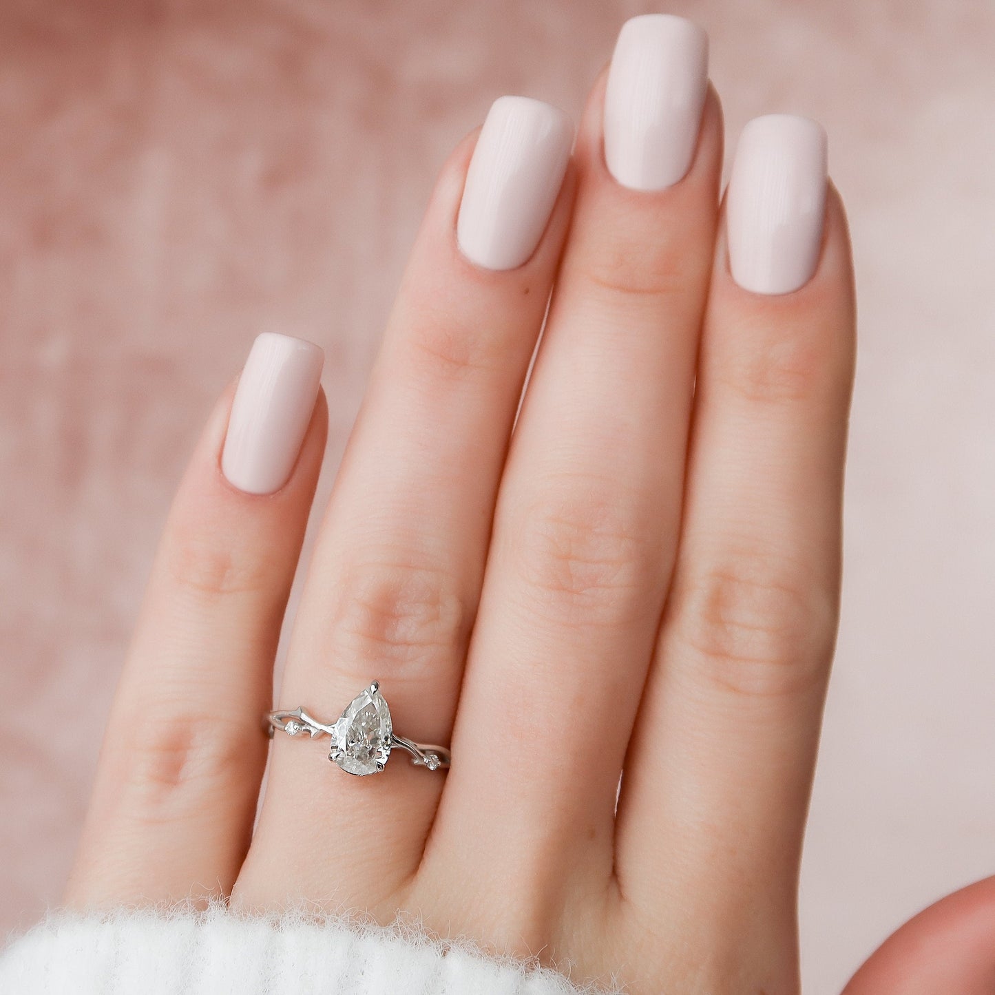 1.0CT Pear Cut Twig Moissanite Diamond Engagement Ring For Women