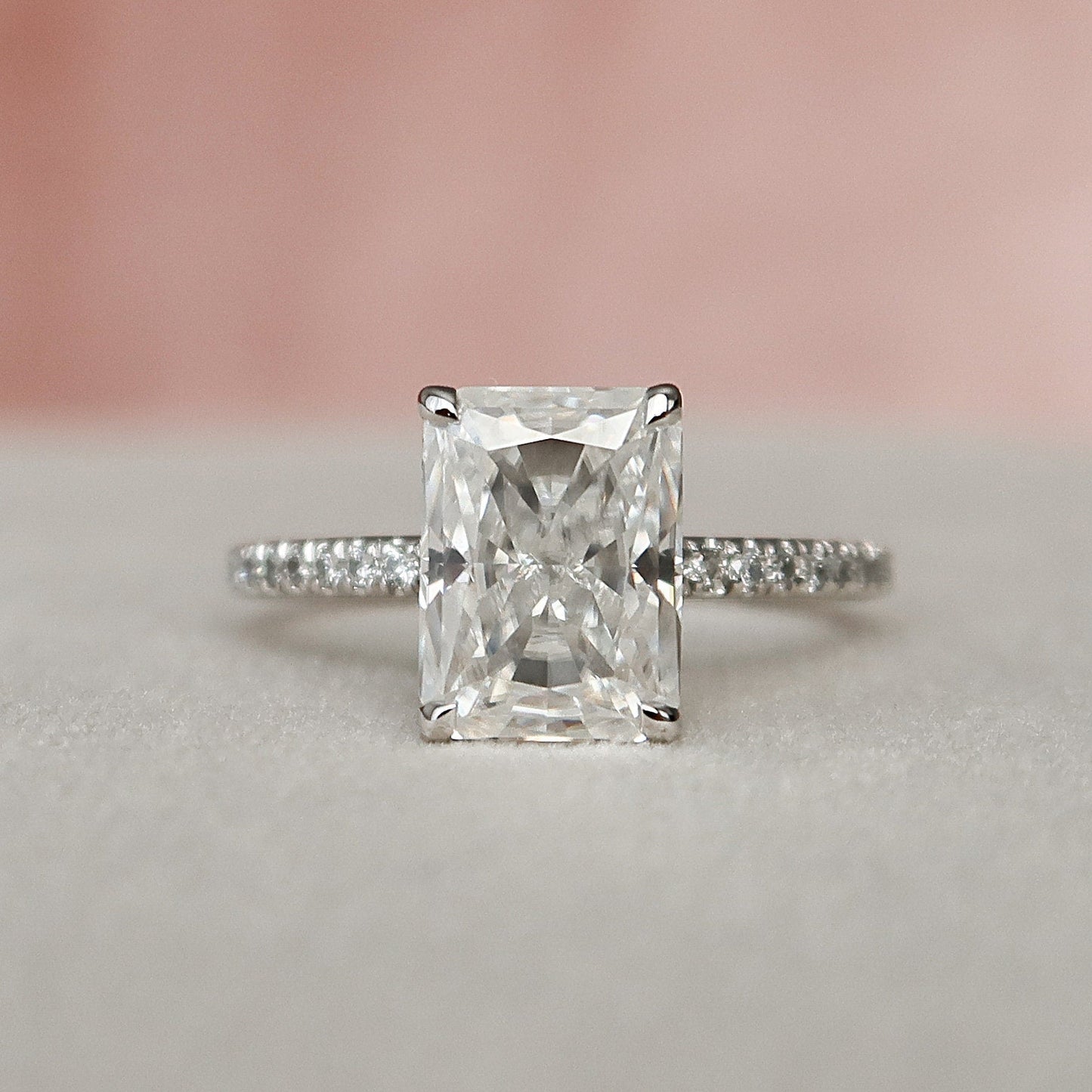 3.0CT Radiant Cut Hidden Halo Moissanite Diamond Engagement Ring