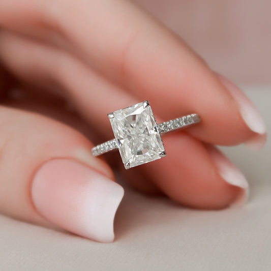 3.0CT Radiant Cut Hidden Halo Moissanite Diamond Engagement Ring