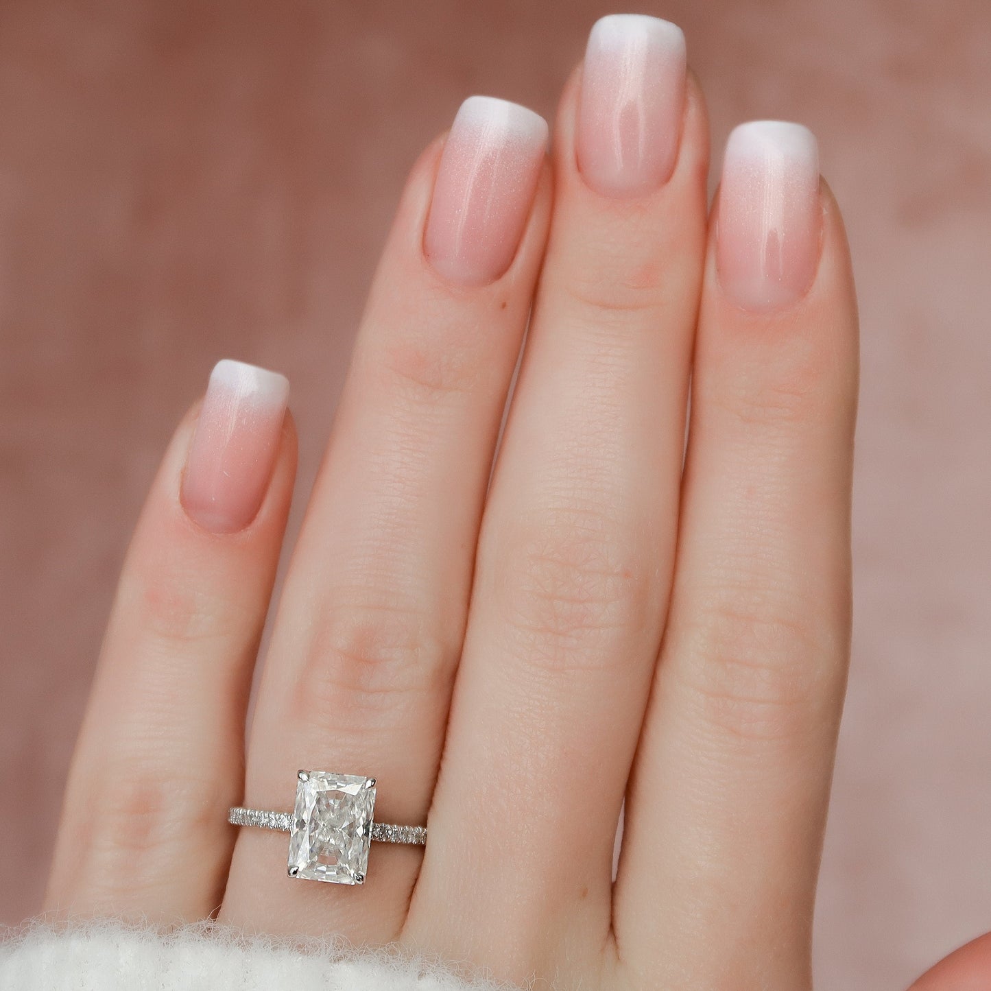 3.0CT Radiant Cut Hidden Halo Moissanite Diamond Engagement Ring
