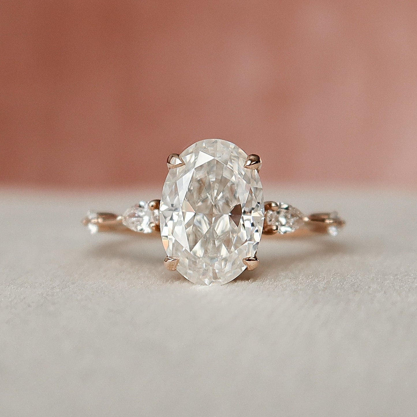 2.0CT Oval Cut Three Stones Moissanite Diamond Engagement Ring
