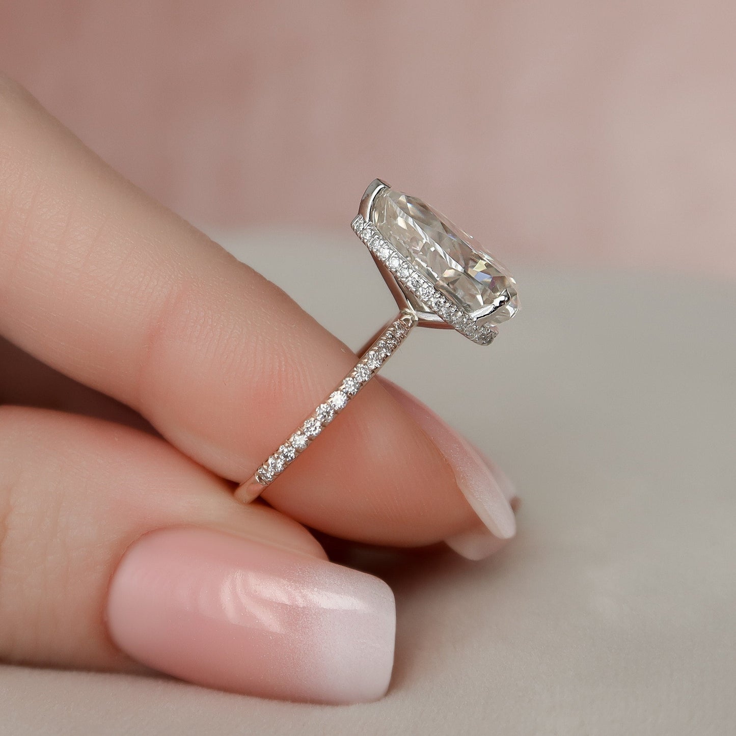 3.50CT Pear Cut Hidden Halo Moissanite Engagement Ring