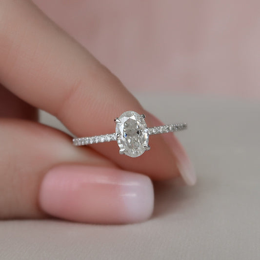 1.0CT Oval Cut Moissanite Hidden Halo Diamond Engagement Ring