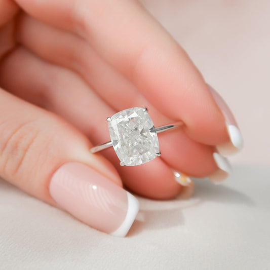 6.0CT Elongated Cushion Cut Hidden Halo Moissanite Diamond Engagement Ring