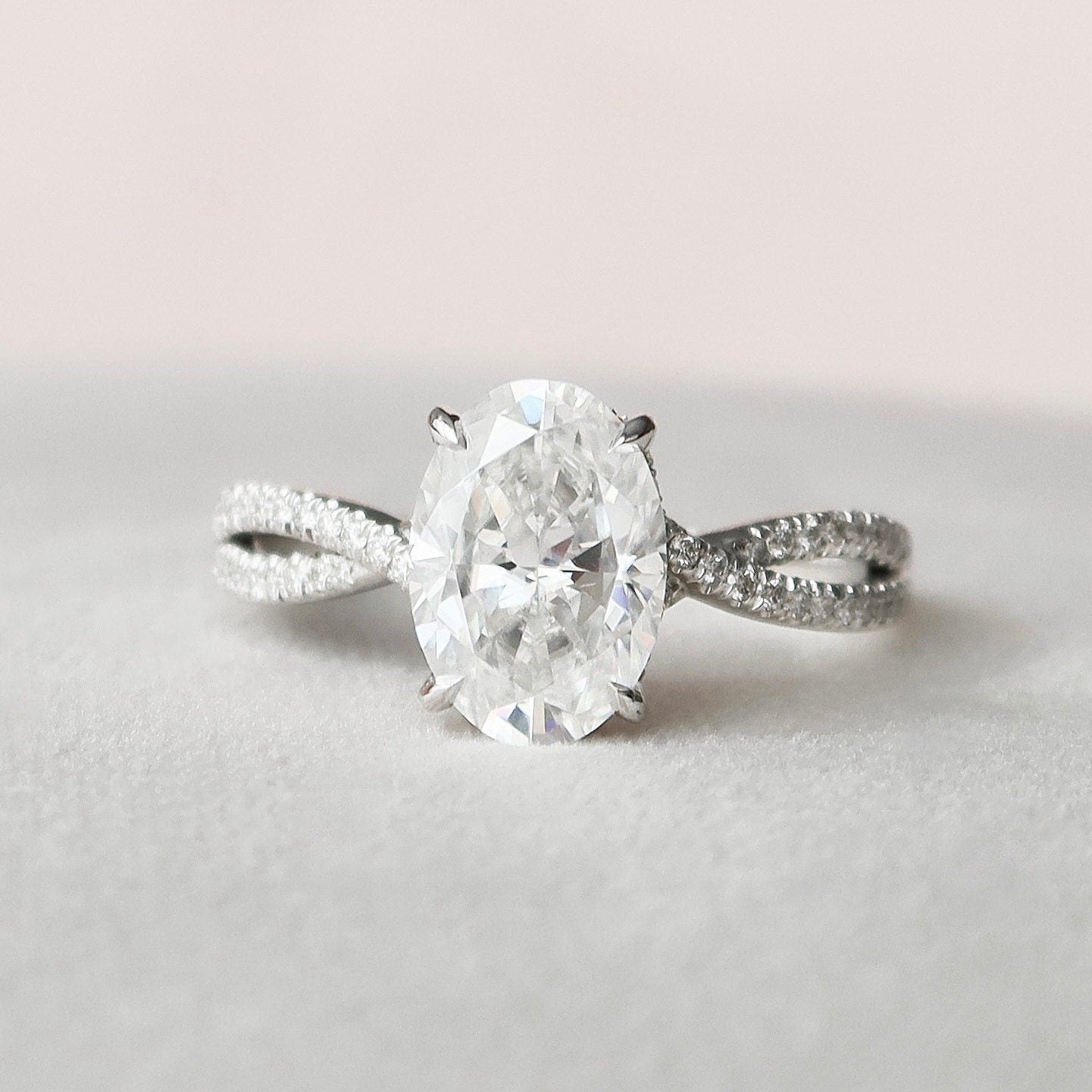 3.0CT Oval Cut Split Shank Moissanite Diamond Engagement Ring