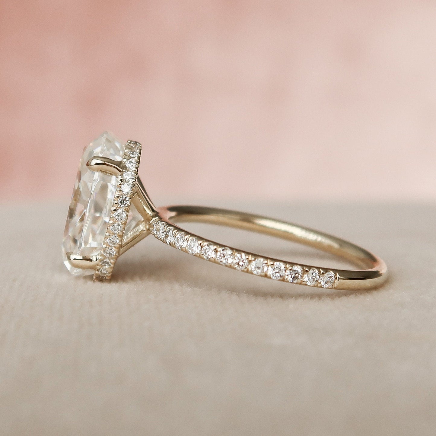 3.50CT Elongated Oval Cut Hidden Halo Moissanite Diamond Engagement Ring