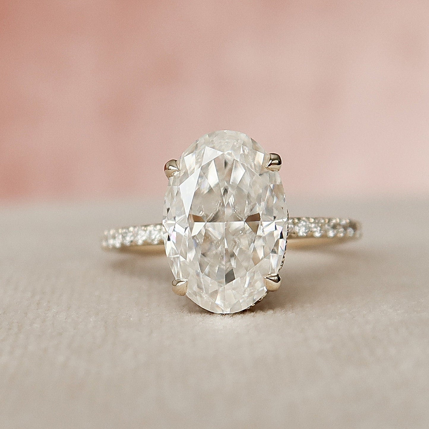 3.50CT Elongated Oval Cut Hidden Halo Moissanite Diamond Engagement Ring