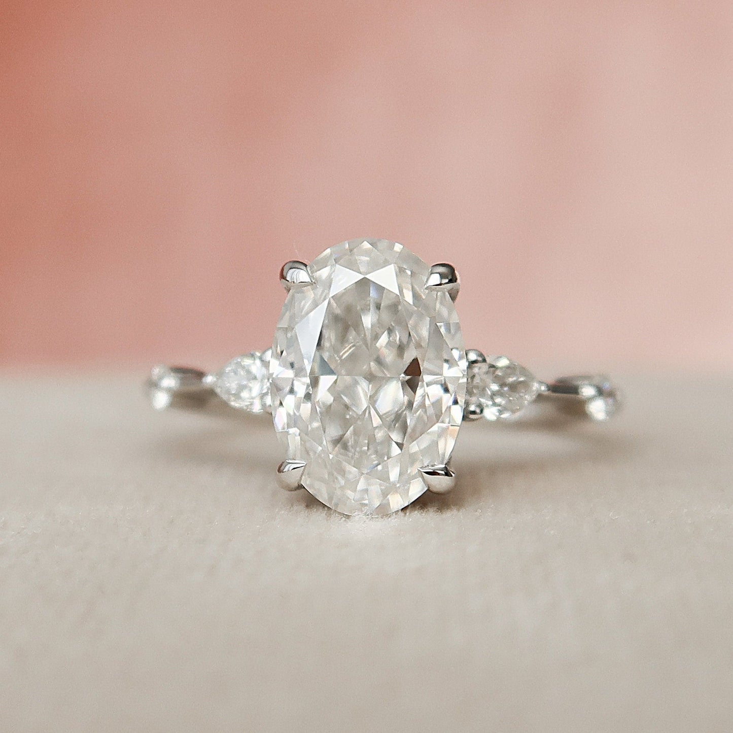 2.0CT Oval Cut Three Stones Moissanite Diamond Engagement Ring