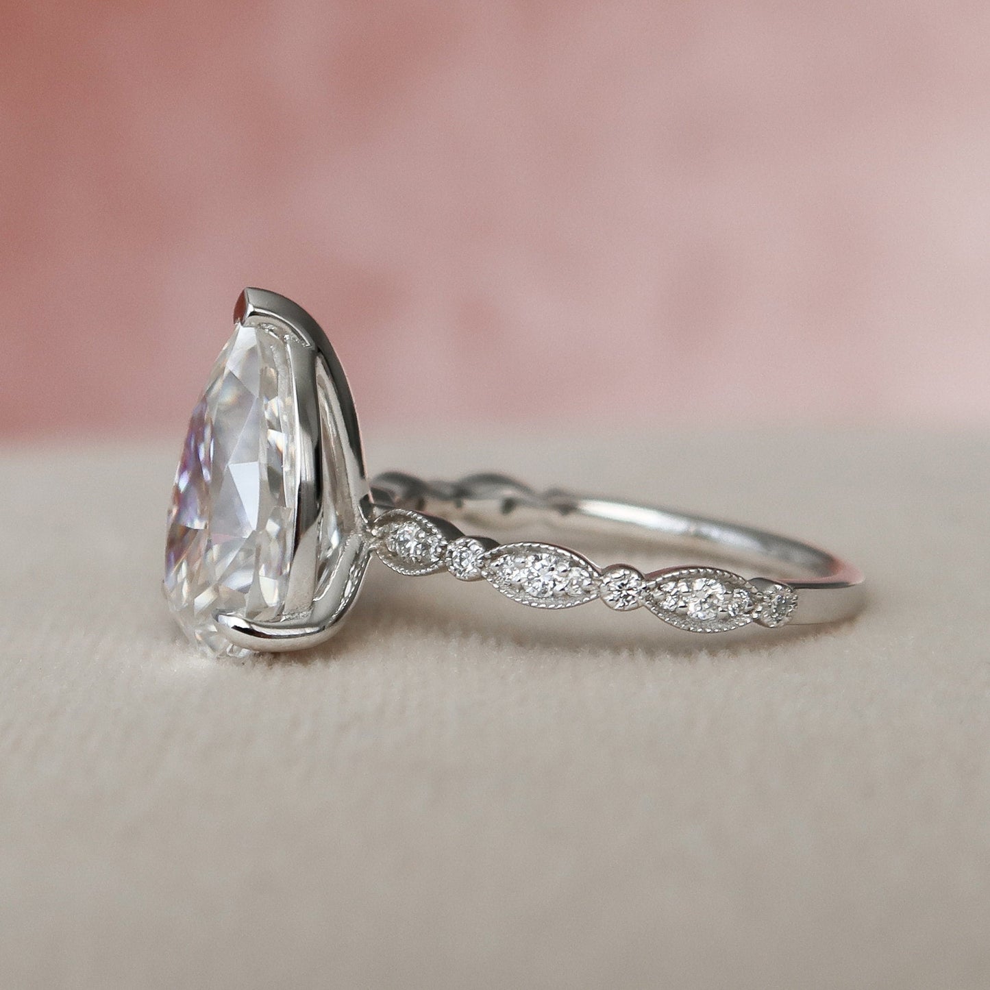 3.0CT Pear Cut Art Deco Moissanite Diamond Engagement Ring