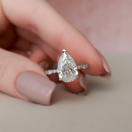 3.0CT Pear Cut Art Deco Moissanite Diamond Engagement Ring