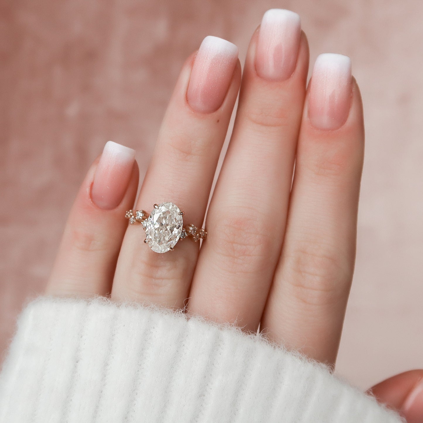 3.0CT Oval Cut Cluster Moissanite Diamond Engagement Ring