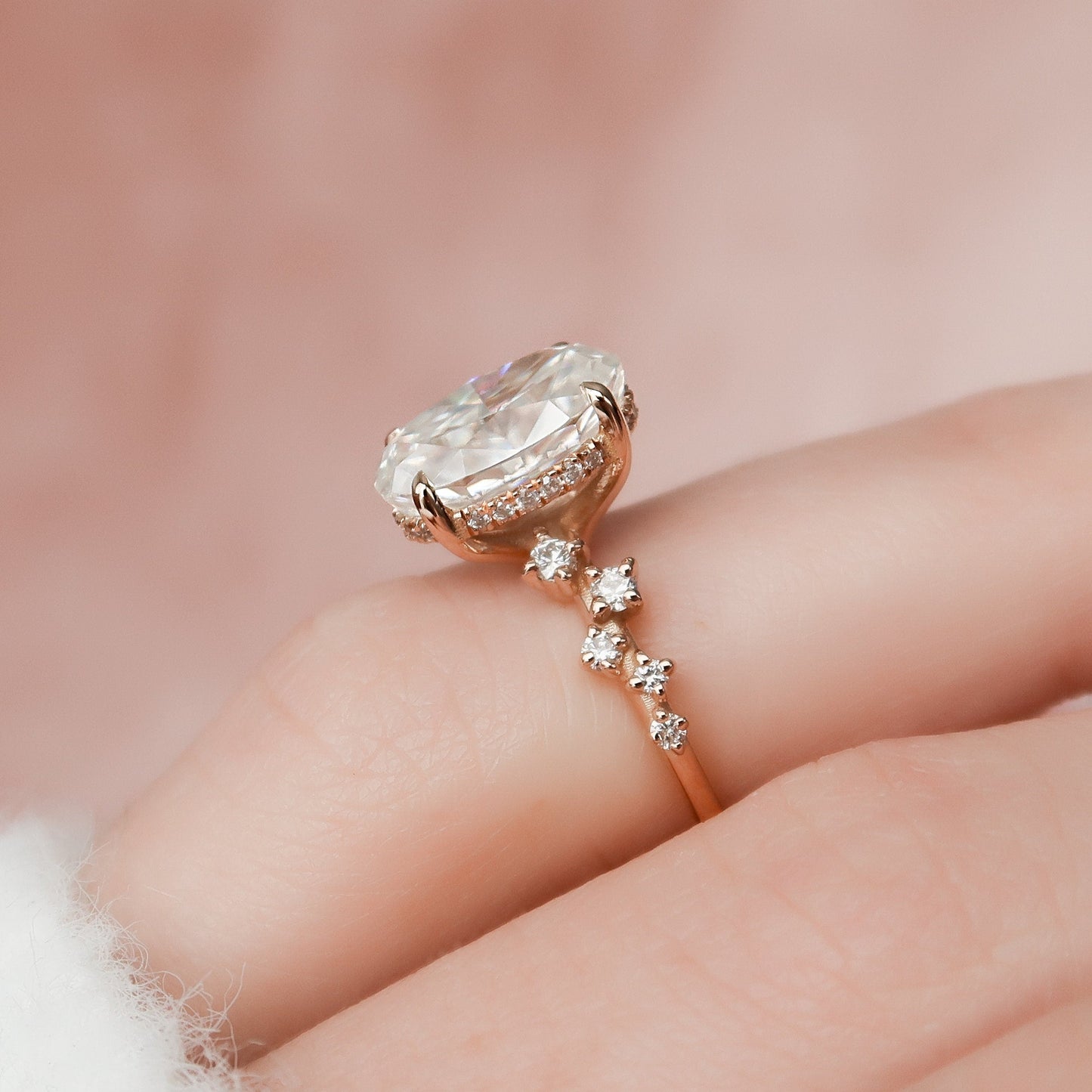 3.0CT Oval Cut Cluster Moissanite Diamond Engagement Ring