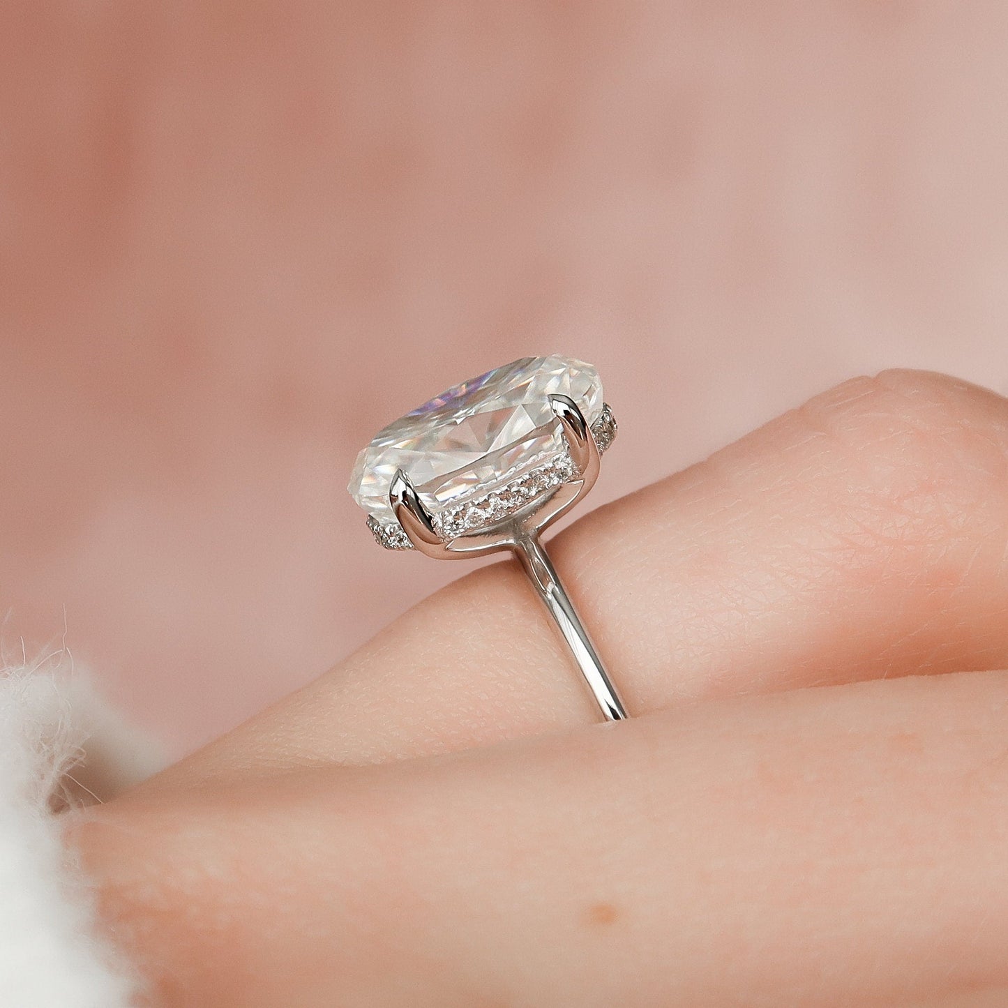 3.5 CT Oval Cut Moissanite Hidden Halo Engagement Ring