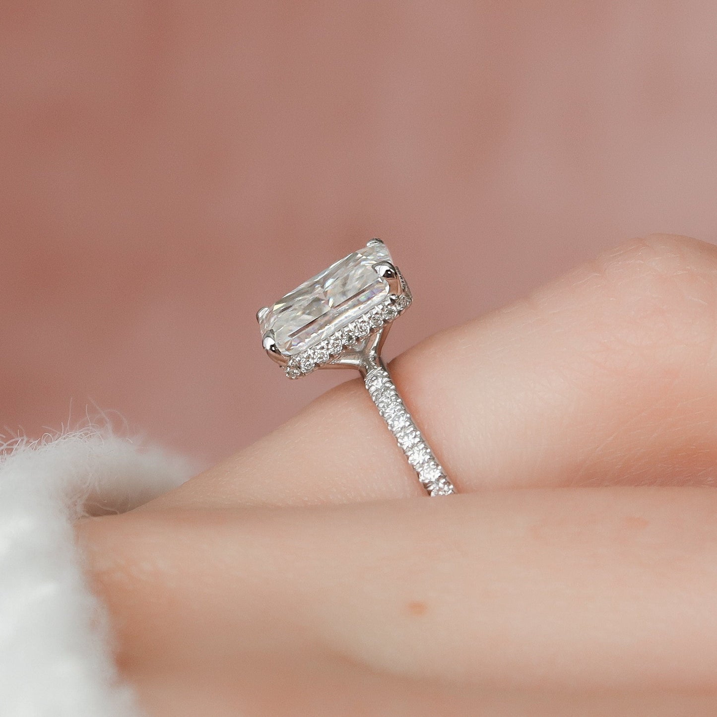 3.0CT Radiant Cut Hidden Halo Moissanite Diamond Engagement Ring