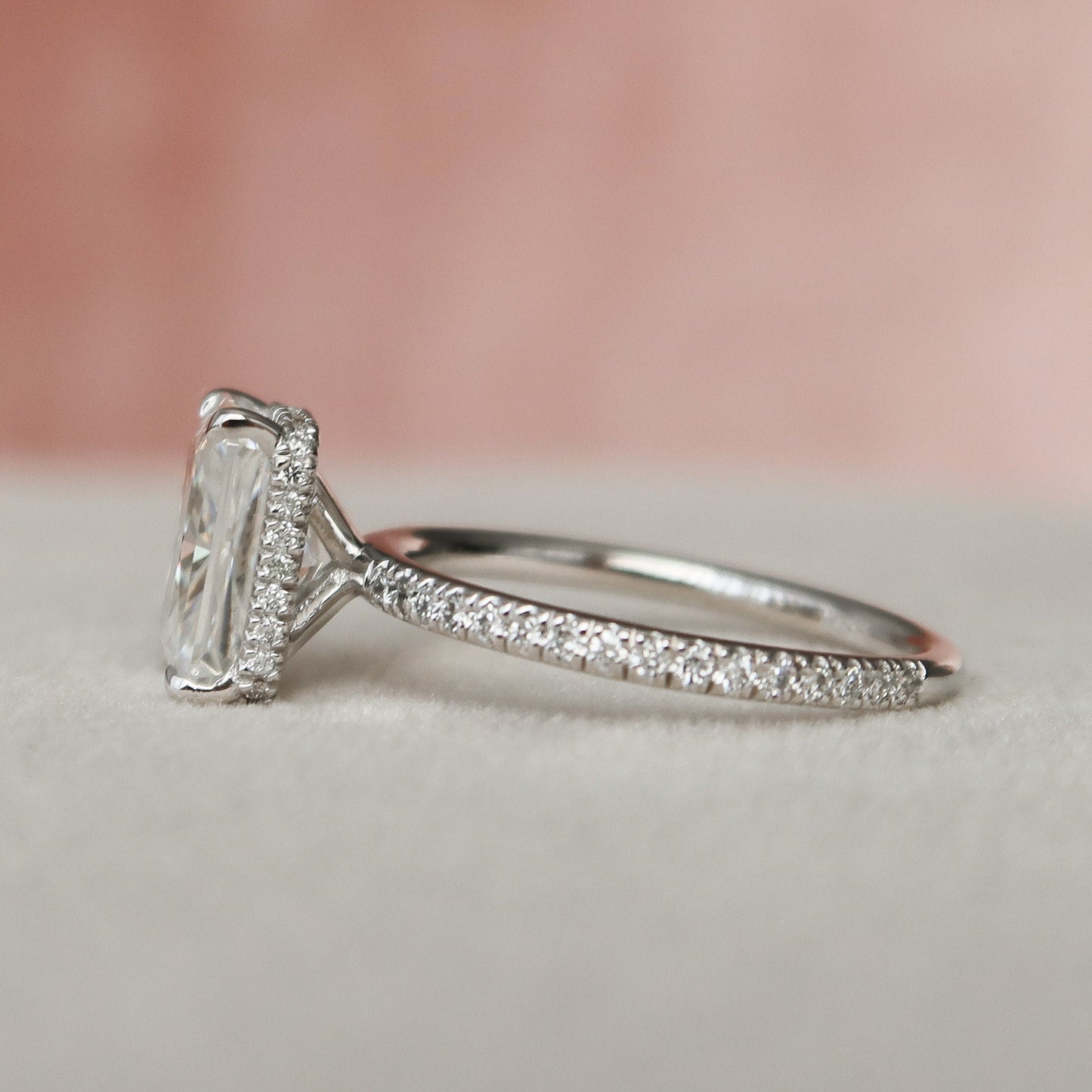3.0CT Radiant Cut Hidden Halo Moissanite Diamond Engagement Ring