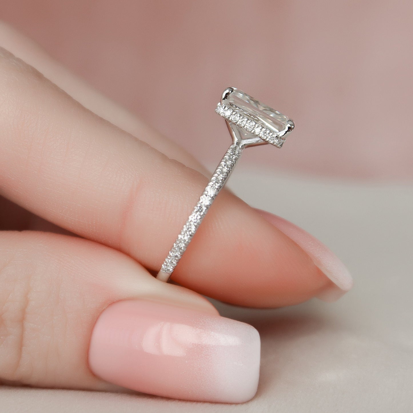 3.0CT Radiant Cut Hidden Halo Moissanite Diamond Engagement Ring