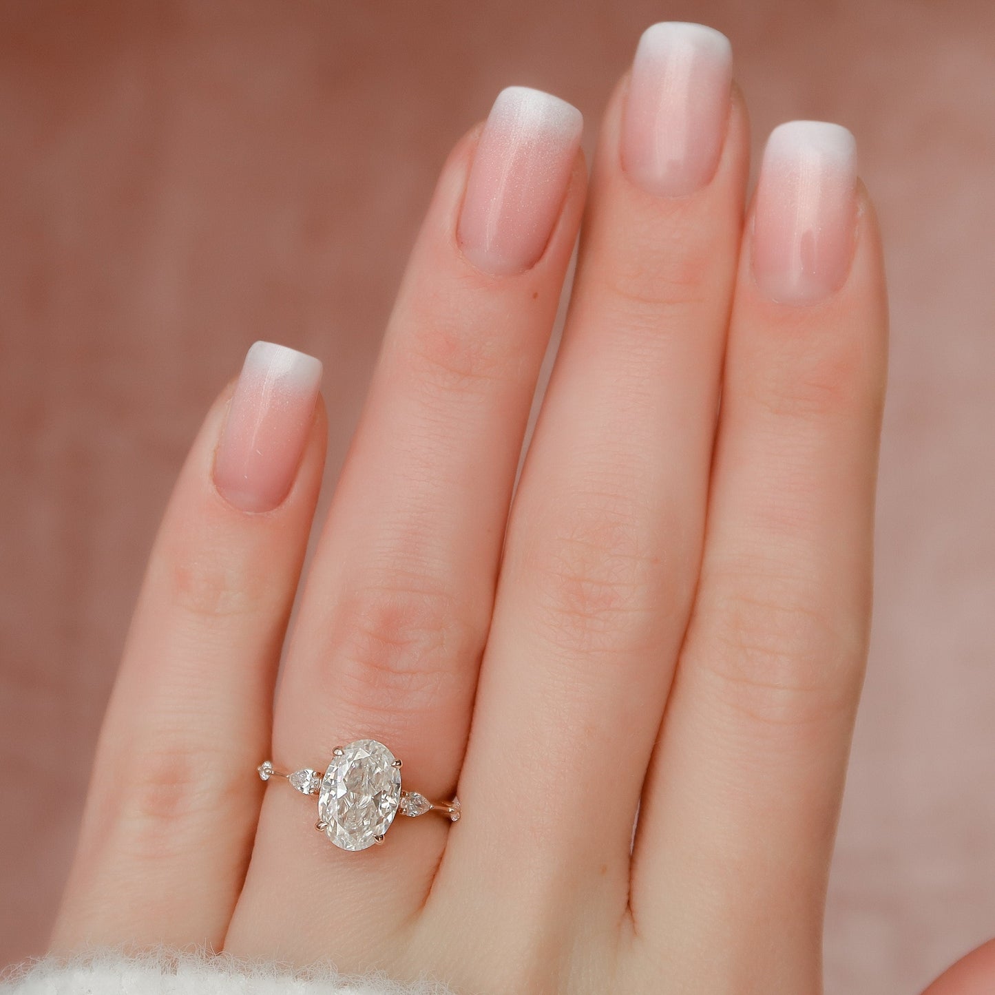 2.0CT Oval Cut Three Stones Moissanite Diamond Engagement Ring
