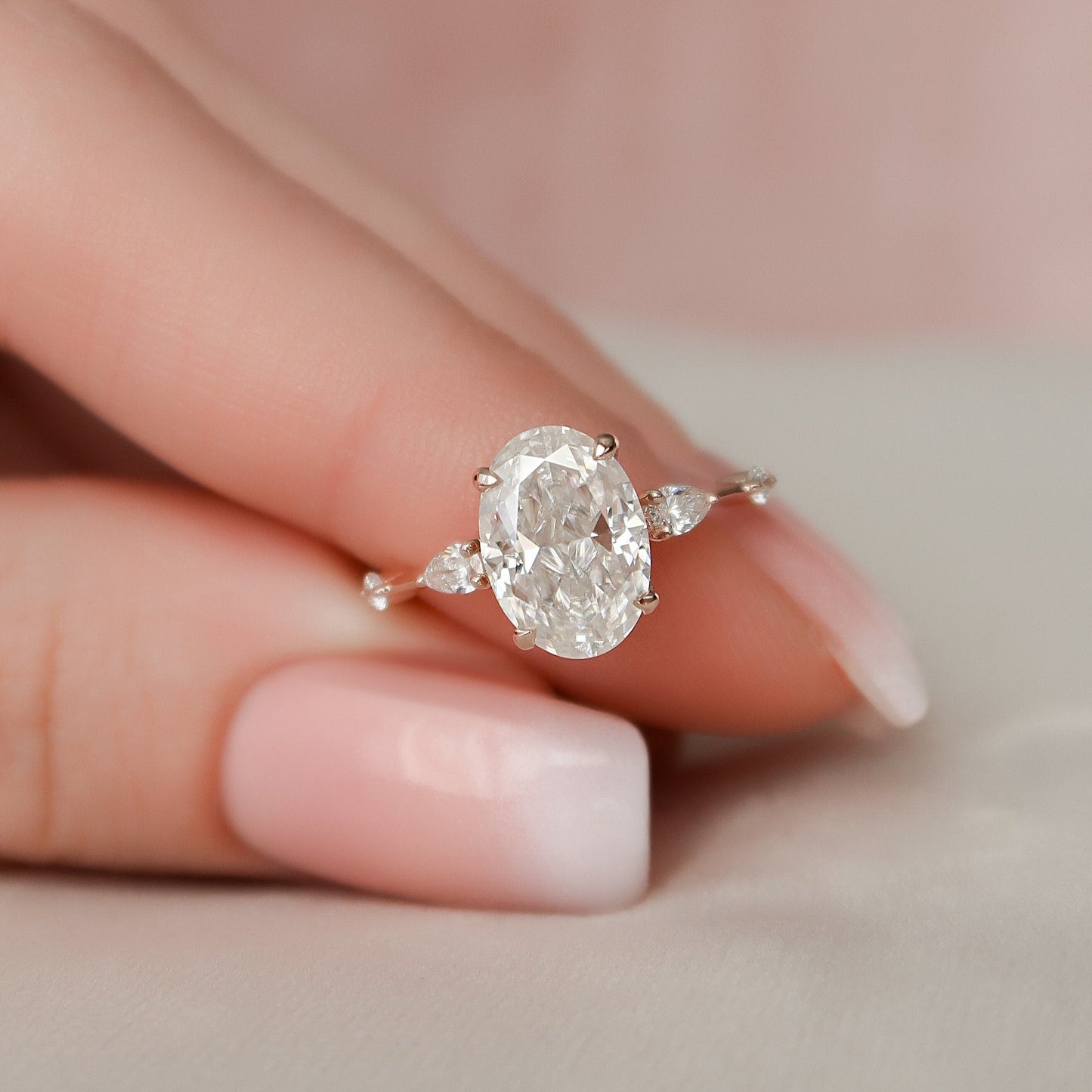 2.0CT Oval Cut Three Stones Moissanite Diamond Engagement Ring