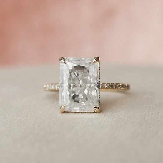 5 СT Radiant Cut Hidden Halo Moissanite Engagement Ring
