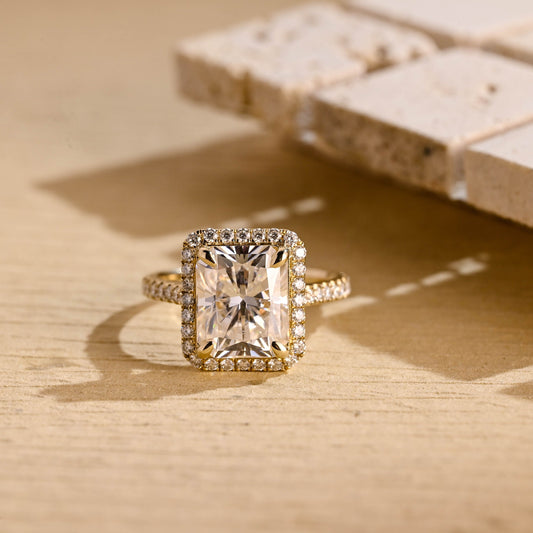 2.0CT Radiant Cut Halo Diamond Moissanite Engagement Ring