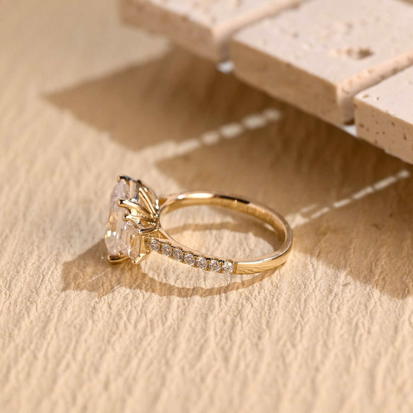 1.50CT Radiant Cut Three Stone Moissanite Engagement Ring