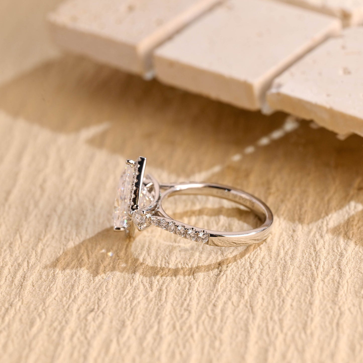 2.50CT Pear Diamond Halo Moissanite Engagement Ring